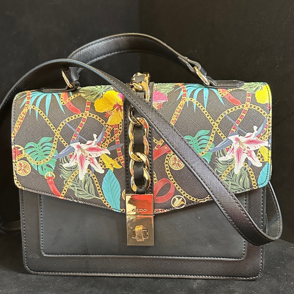 Aldo Black and Multicolor Floral Satchel - Picture 1 of 14
